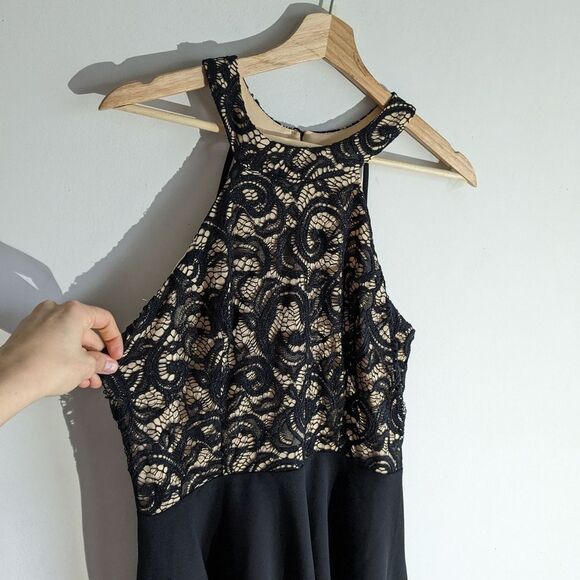 B. Smart Black Lace Halter Open Back High Low Midi Dress - Picture 3 of 7